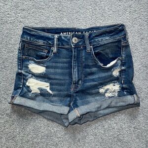 American Eagle Outfitters Blue Distressed Jean Shorts